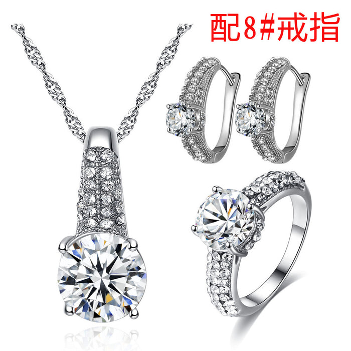 Wholesale Set Ring Ear Hook Necklace Zircon Accessories Three Piece Set JDC-NE-BM003