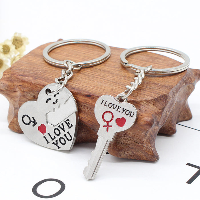 Jewelry WholesaleWholesale Heart Stitching Pendant Couple Alloy Keychain JDC-KC-TianG013 Keychains 天高 %variant_option1% %variant_option2% %variant_option3%  Factory Price JoyasDeChina Joyas De China