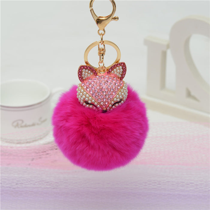 Wholesale Rhinestone Fox Hairball Alloy Keychain JDC-KC-JXi005