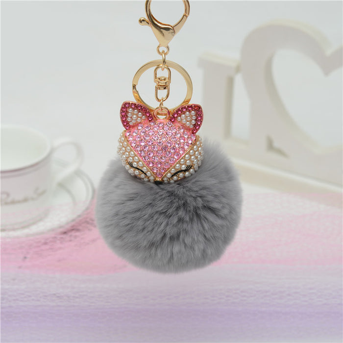 Wholesale Rhinestone Fox Hairball Alloy Keychain JDC-KC-JXi005