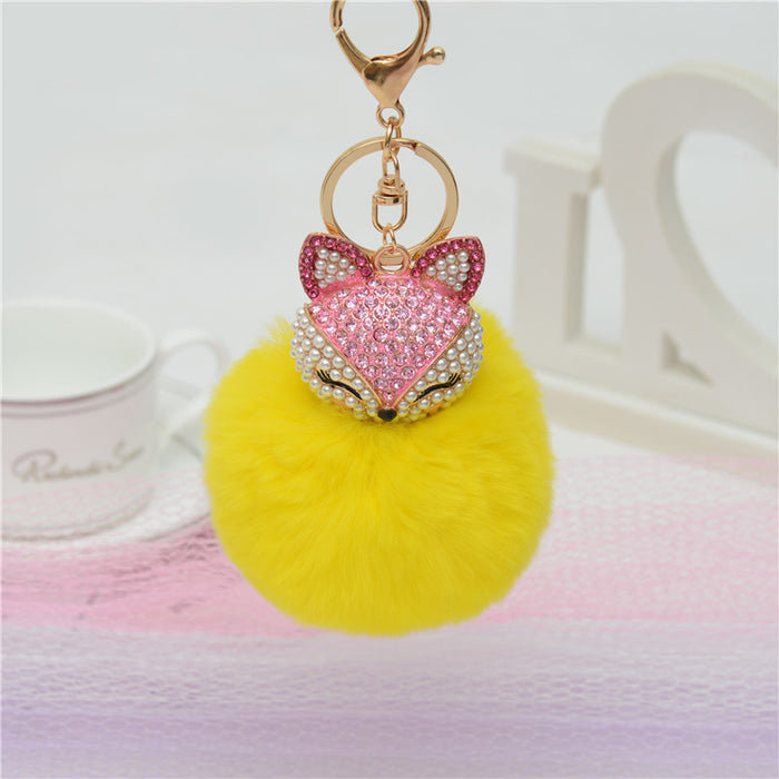 Wholesale Rhinestone Fox Hairball Alloy Keychain JDC-KC-JXi005