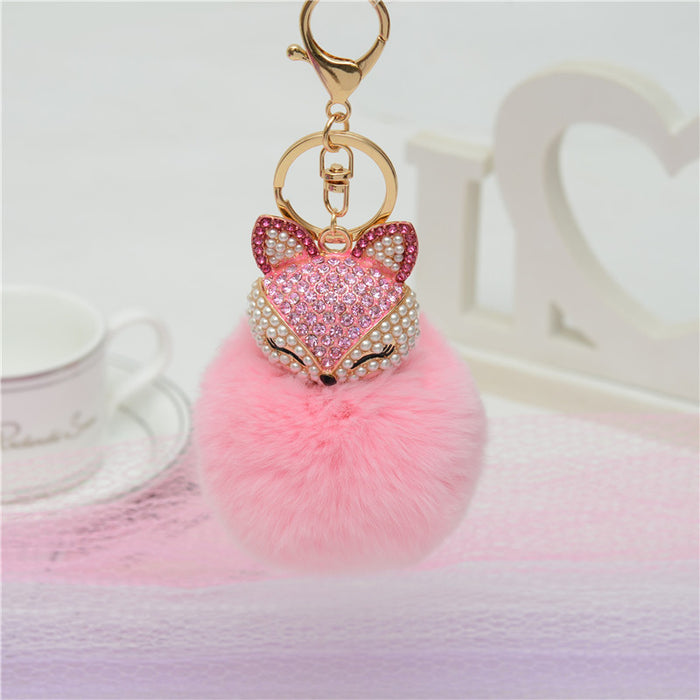 Wholesale Rhinestone Fox Hairball Alloy Keychain JDC-KC-JXi005