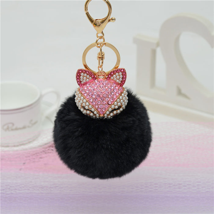 Wholesale Rhinestone Fox Hairball Alloy Keychain JDC-KC-JXi005