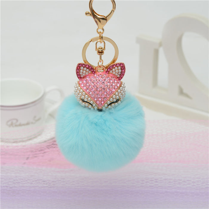 Wholesale Rhinestone Fox Hairball Alloy Keychain JDC-KC-JXi005