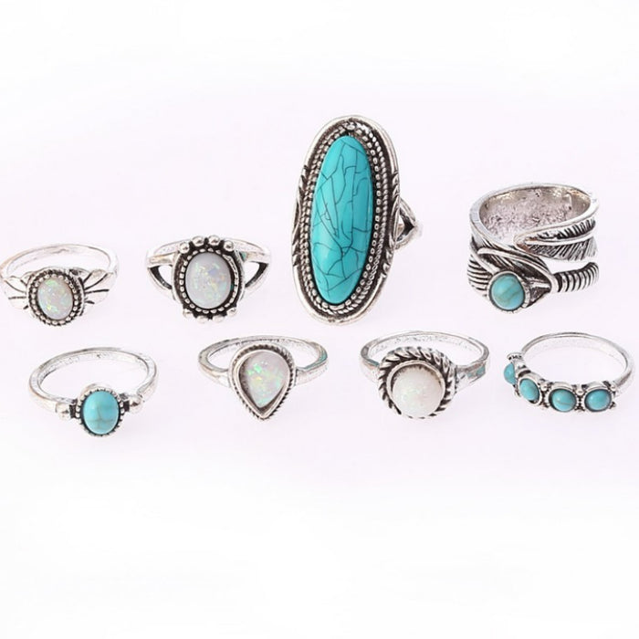 Wholesale Opal Turquoise Alloy Ring Set JDC-RS-Saip021