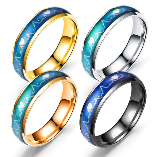 Jewelry WholesaleWholesale Thermochromic ECG Stainless Steel Ring MOQ≥2 JDC-RS-ZhanL007 Rings 展侣 %variant_option1% %variant_option2% %variant_option3%  Factory Price JoyasDeChina Joyas De China