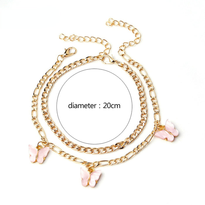 Jewelry WholesaleWholesale Double Layer Butterfly Alloy Anklet JDC-AS-YeB020 anklets 烨贝 %variant_option1% %variant_option2% %variant_option3%  Factory Price JoyasDeChina Joyas De China