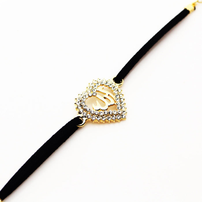 Wholesale Black Rope Bracelet Gold Plated Scripture Double Layer Diamond Heart Bracelet JDC-BT-jinB003