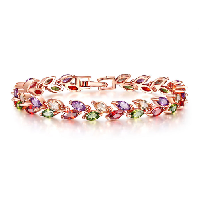 Jewelry WholesaleWholesale colorful crystal willow leaf copper zircon bracelet MOQ≥2 JDC-BT-Kas003 Bracelet 卡诗 %variant_option1% %variant_option2% %variant_option3%  Factory Price JoyasDeChina Joyas De China