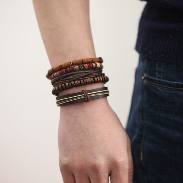 Wholesale Bracelet Leather Vintage Multilayer Hand Woven Bracelet MOQ≥2 JDC-BT-JiaX004