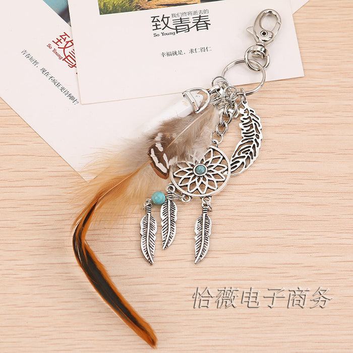 Jewelry WholesaleWholesale dreamcatcher pendant feather opal tassel keychain JDC-KC-QiaW002 Keychains 恰薇 %variant_option1% %variant_option2% %variant_option3%  Factory Price JoyasDeChina Joyas De China