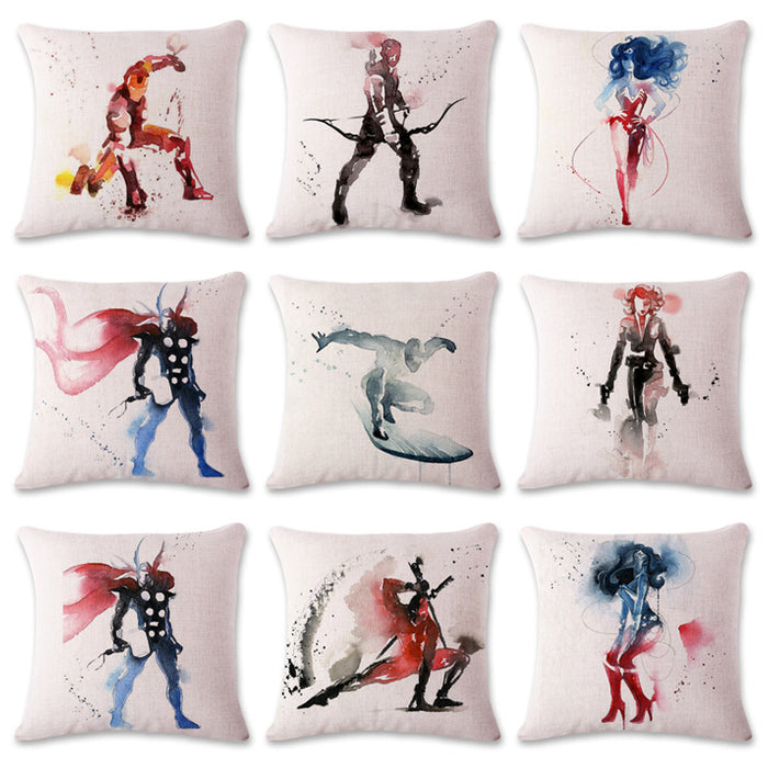 Wholesale Watercolor Superhero Linen Pillow Sofa Cushion JDC-PW-Huashui003