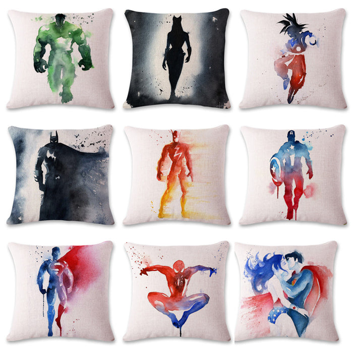 Wholesale Watercolor Superhero Linen Pillow Sofa Cushion JDC-PW-Huashui003