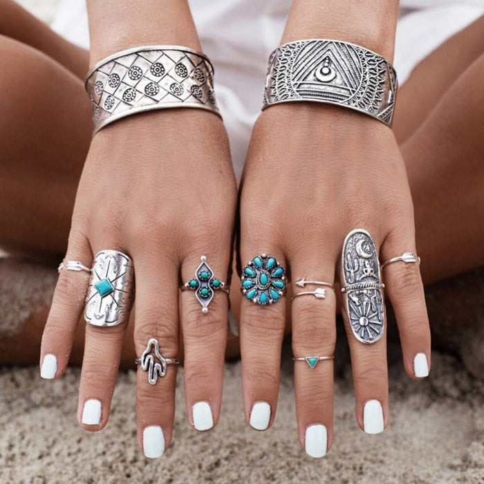 Wholesale Vintage Carved Geometric Totem Alloy Ring Set JDC-RS-Saip013