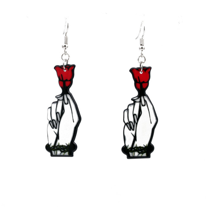 Wholesale Exaggerated Skull Earrings Long Acrylic Female Roses JDC-ES-ML069