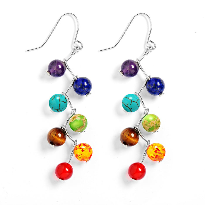 Wholesale Seven Color Rainbow Tiger Stone Alloy Earrings MOQ≥2 JDC-ES-XIUHAO001