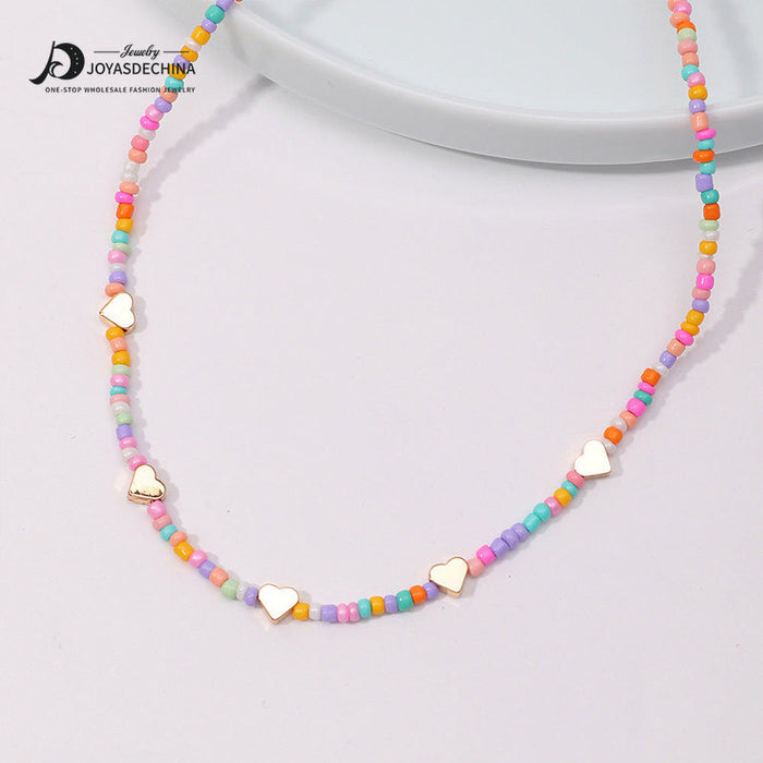 Wholesale color rice beads love short mushroom rice bead neck chain JDC-NE-YinH004