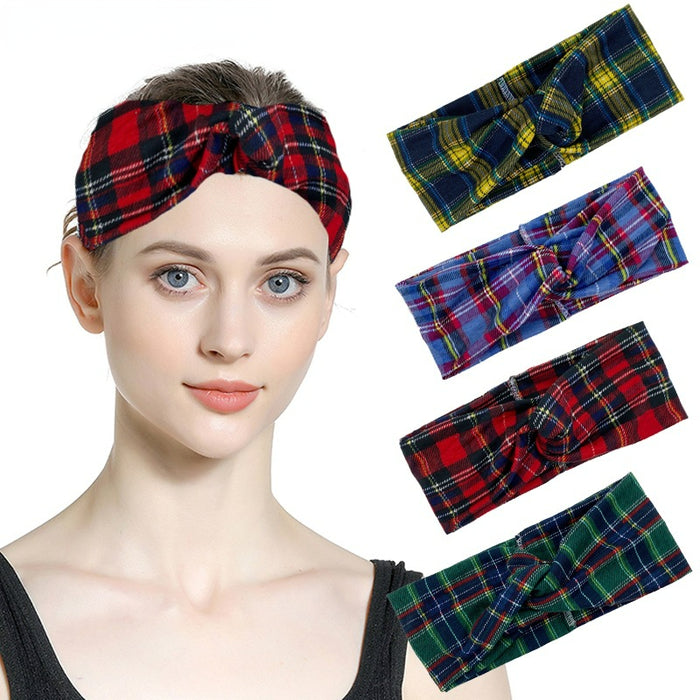 Wholesale Plaid Elastic Wide-Brimmed Fabric Headband MOQ≥3 JDC-HD-Jiaoy011