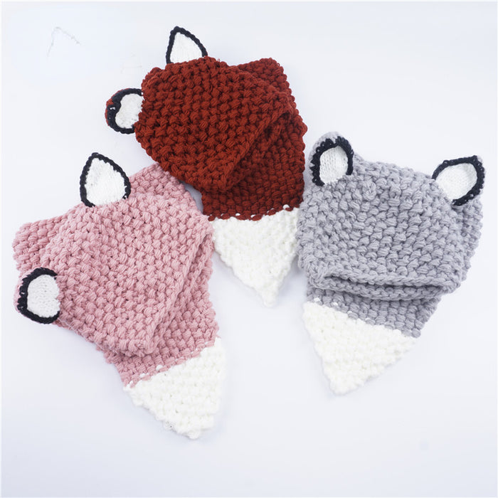 Wholesale Hat Wool Cute Fox Children's Scarf 2-piece Set MOQ≥3 JDC-FH-Xianju006