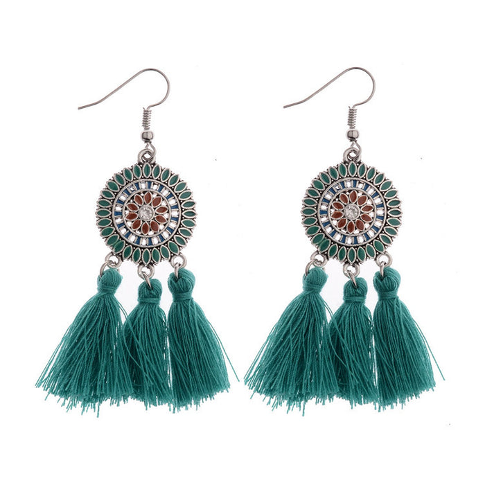 Wholesale earrings cloth colorful dripping sunflower tassels MOQ≥2 JDC-ES-DuoW005