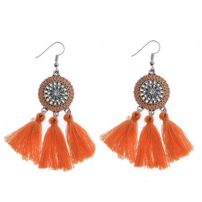 Wholesale earrings cloth colorful dripping sunflower tassels MOQ≥2 JDC-ES-DuoW005