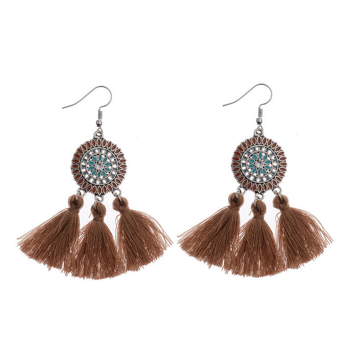 Wholesale earrings cloth colorful dripping sunflower tassels MOQ≥2 JDC-ES-DuoW005