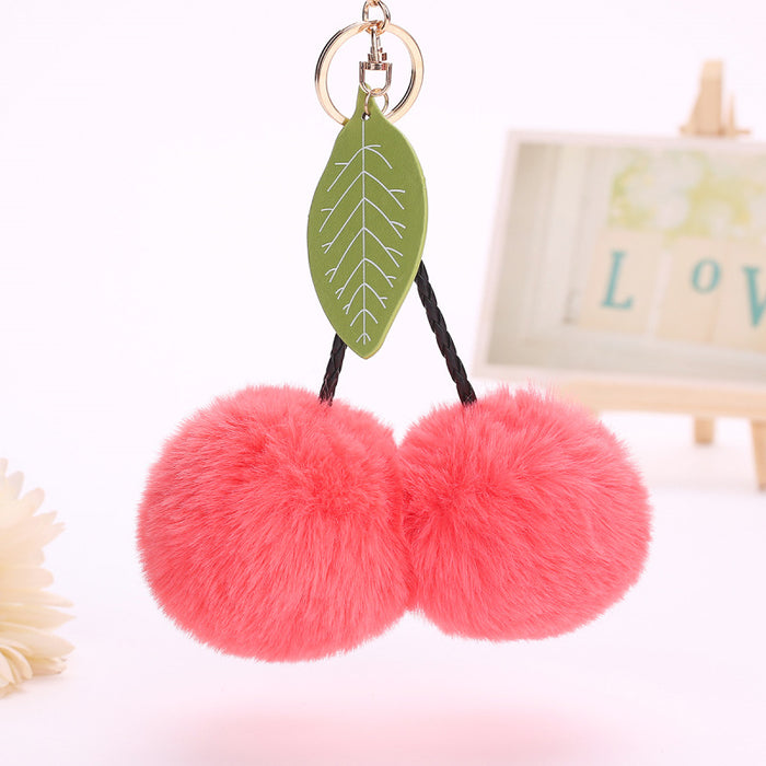 Jewelry WholesaleWholesale lovely cherry leaves bag pendant fruit hairball keychain JDC-KC-WuoD011 Keychains 沃铎 %variant_option1% %variant_option2% %variant_option3%  Factory Price JoyasDeChina Joyas De China