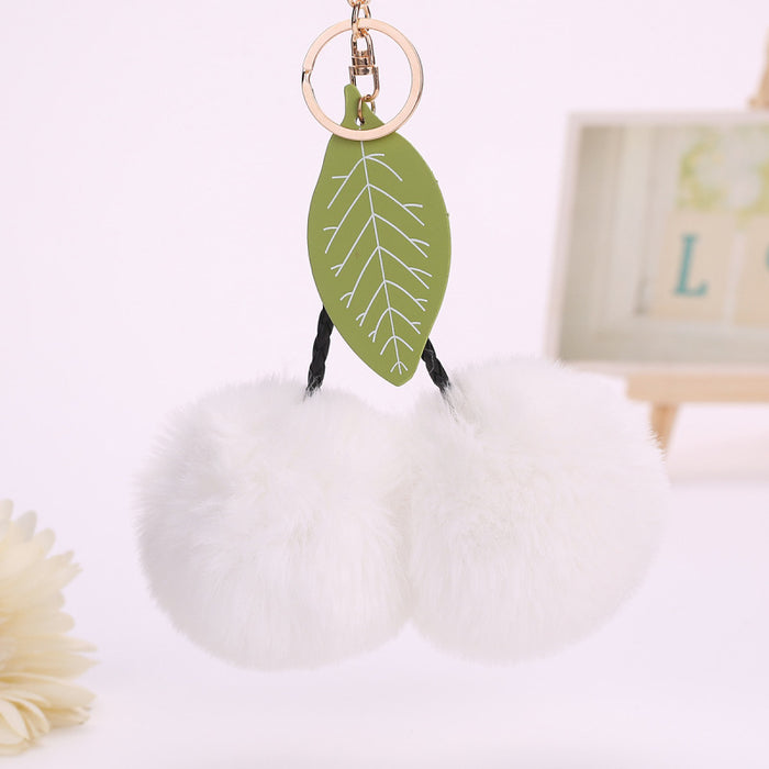 Jewelry WholesaleWholesale lovely cherry leaves bag pendant fruit hairball keychain JDC-KC-WuoD011 Keychains 沃铎 %variant_option1% %variant_option2% %variant_option3%  Factory Price JoyasDeChina Joyas De China