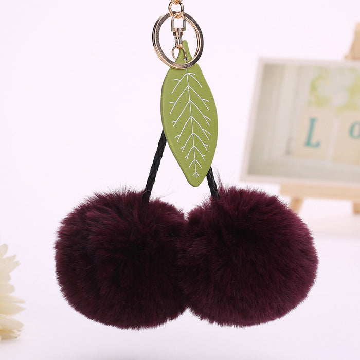 Jewelry WholesaleWholesale lovely cherry leaves bag pendant fruit hairball keychain JDC-KC-WuoD011 Keychains 沃铎 %variant_option1% %variant_option2% %variant_option3%  Factory Price JoyasDeChina Joyas De China