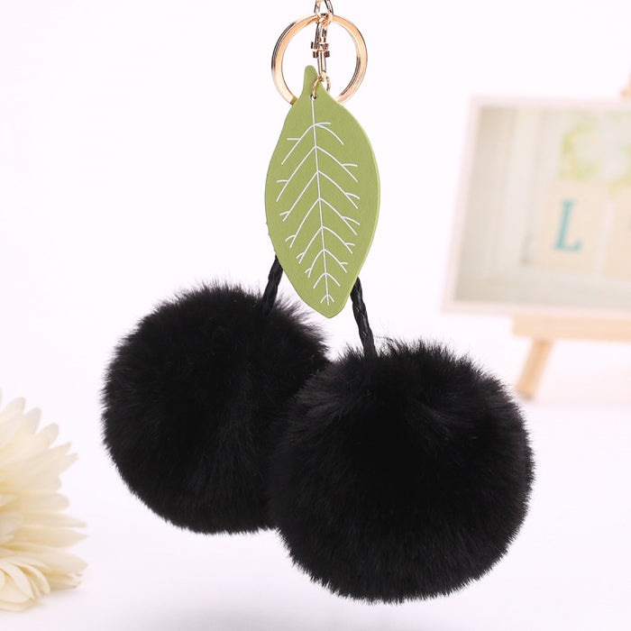 Jewelry WholesaleWholesale lovely cherry leaves bag pendant fruit hairball keychain JDC-KC-WuoD011 Keychains 沃铎 %variant_option1% %variant_option2% %variant_option3%  Factory Price JoyasDeChina Joyas De China