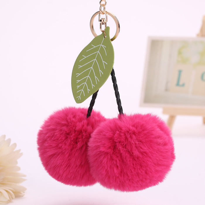 Jewelry WholesaleWholesale lovely cherry leaves bag pendant fruit hairball keychain JDC-KC-WuoD011 Keychains 沃铎 %variant_option1% %variant_option2% %variant_option3%  Factory Price JoyasDeChina Joyas De China