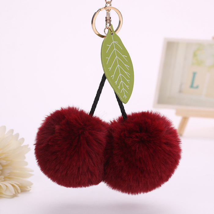 Jewelry WholesaleWholesale lovely cherry leaves bag pendant fruit hairball keychain JDC-KC-WuoD011 Keychains 沃铎 %variant_option1% %variant_option2% %variant_option3%  Factory Price JoyasDeChina Joyas De China