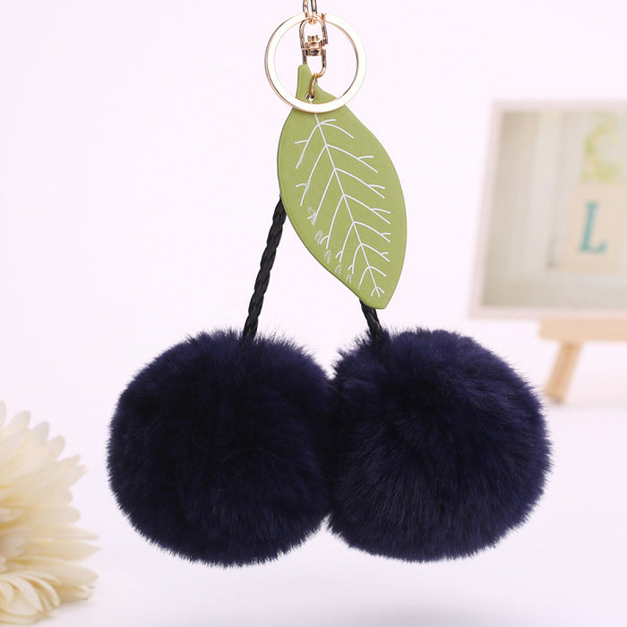 Jewelry WholesaleWholesale lovely cherry leaves bag pendant fruit hairball keychain JDC-KC-WuoD011 Keychains 沃铎 %variant_option1% %variant_option2% %variant_option3%  Factory Price JoyasDeChina Joyas De China