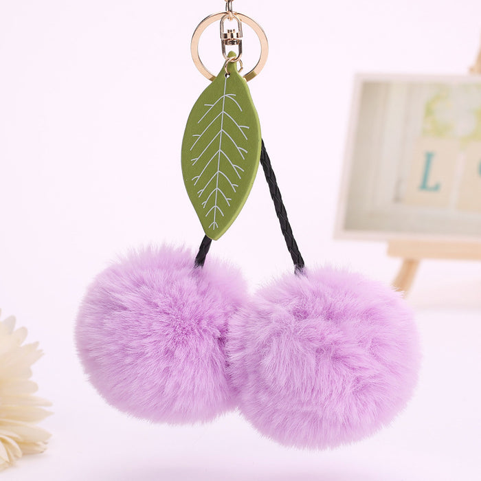 Jewelry WholesaleWholesale lovely cherry leaves bag pendant fruit hairball keychain JDC-KC-WuoD011 Keychains 沃铎 %variant_option1% %variant_option2% %variant_option3%  Factory Price JoyasDeChina Joyas De China