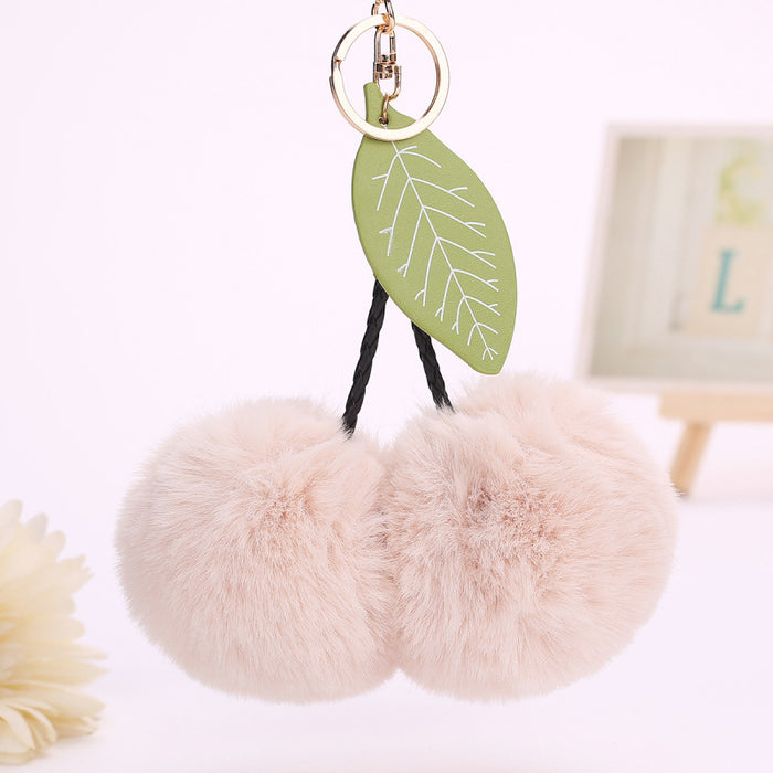 Jewelry WholesaleWholesale lovely cherry leaves bag pendant fruit hairball keychain JDC-KC-WuoD011 Keychains 沃铎 %variant_option1% %variant_option2% %variant_option3%  Factory Price JoyasDeChina Joyas De China