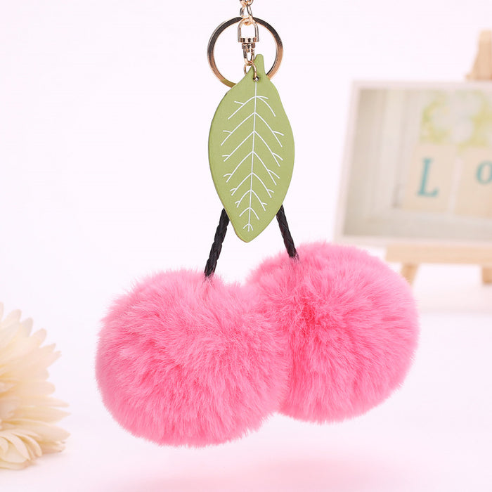 Jewelry WholesaleWholesale lovely cherry leaves bag pendant fruit hairball keychain JDC-KC-WuoD011 Keychains 沃铎 %variant_option1% %variant_option2% %variant_option3%  Factory Price JoyasDeChina Joyas De China