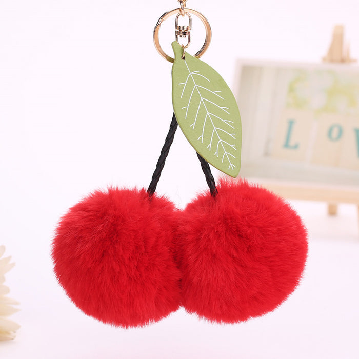 Jewelry WholesaleWholesale lovely cherry leaves bag pendant fruit hairball keychain JDC-KC-WuoD011 Keychains 沃铎 %variant_option1% %variant_option2% %variant_option3%  Factory Price JoyasDeChina Joyas De China