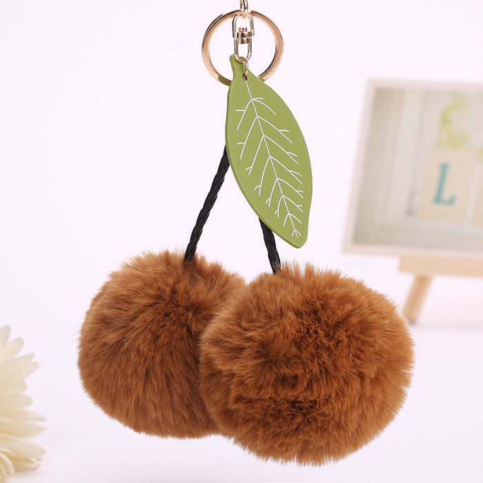 Jewelry WholesaleWholesale lovely cherry leaves bag pendant fruit hairball keychain JDC-KC-WuoD011 Keychains 沃铎 %variant_option1% %variant_option2% %variant_option3%  Factory Price JoyasDeChina Joyas De China