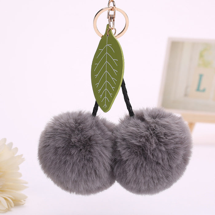 Jewelry WholesaleWholesale lovely cherry leaves bag pendant fruit hairball keychain JDC-KC-WuoD011 Keychains 沃铎 %variant_option1% %variant_option2% %variant_option3%  Factory Price JoyasDeChina Joyas De China