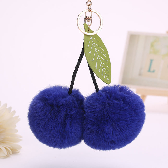 Jewelry WholesaleWholesale lovely cherry leaves bag pendant fruit hairball keychain JDC-KC-WuoD011 Keychains 沃铎 %variant_option1% %variant_option2% %variant_option3%  Factory Price JoyasDeChina Joyas De China