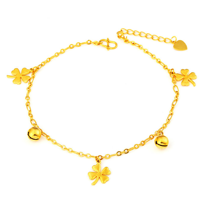 Jewelry WholesaleWholesale four leaf clover gold bell blessing Bag Gold Plated Anklet JDC-AS-Xsj002 Anklet 鑫饰界 %variant_option1% %variant_option2% %variant_option3%  Factory Price JoyasDeChina Joyas De China