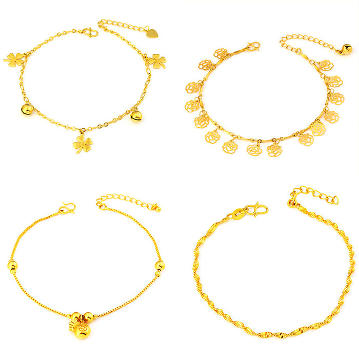 Jewelry WholesaleWholesale four leaf clover gold bell blessing Bag Gold Plated Anklet JDC-AS-Xsj002 Anklet 鑫饰界 %variant_option1% %variant_option2% %variant_option3%  Factory Price JoyasDeChina Joyas De China