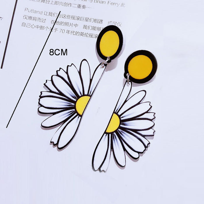 Wholesale Half Round Daisy Flower Acrylic Metal Earrings JDC-ES-XUEP029