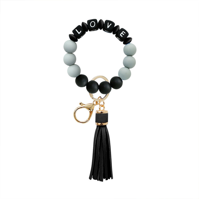 Wholesale LOVE Letters Silicone Beaded Tassel Wrist Keychain JDC-KC-JM031