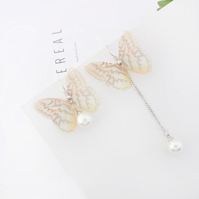 Wholesale Earrings Copper Tulle Butterfly Asymmetric Pearls JDC-ES-qz004