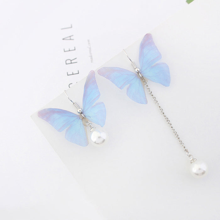 Wholesale Earrings Copper Tulle Butterfly Asymmetric Pearls JDC-ES-qz004