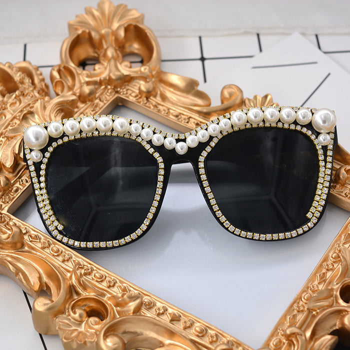 Jewelry WholesaleWholesale vintage metal pearl diamond-encrusted large frame round face sunglasses JDC-SG-NT018 Sunglasses 妮头 %variant_option1% %variant_option2% %variant_option3%  Factory Price JoyasDeChina Joyas De China