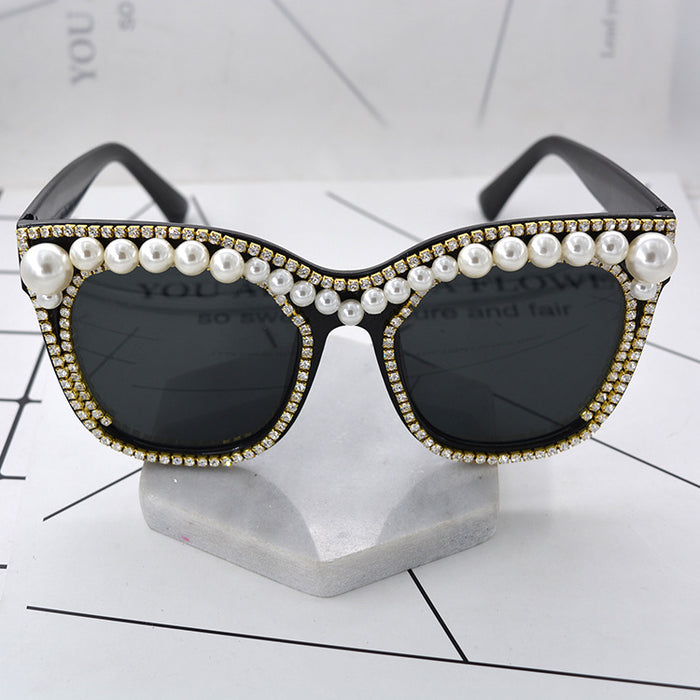 Jewelry WholesaleWholesale vintage metal pearl diamond-encrusted large frame round face sunglasses JDC-SG-NT018 Sunglasses 妮头 %variant_option1% %variant_option2% %variant_option3%  Factory Price JoyasDeChina Joyas De China