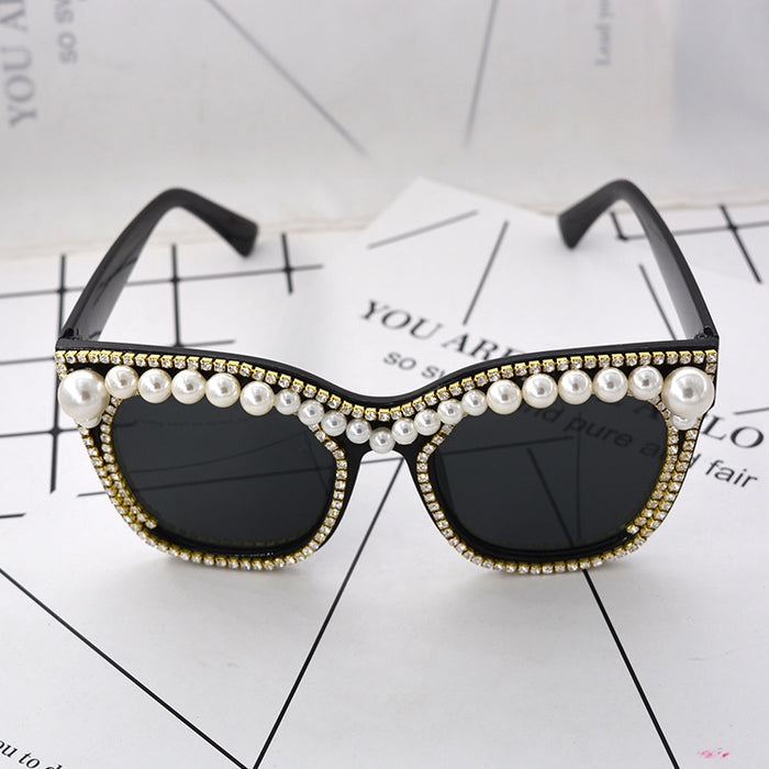 Jewelry WholesaleWholesale vintage metal pearl diamond-encrusted large frame round face sunglasses JDC-SG-NT018 Sunglasses 妮头 %variant_option1% %variant_option2% %variant_option3%  Factory Price JoyasDeChina Joyas De China