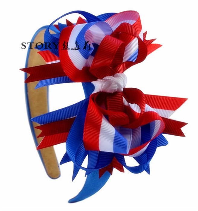 Wholesale 4th of July Independence Day Kids Striped Star Heart Bow Headband MOQ≥2 JDC-HD-Yibaif001